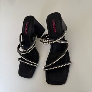 Women Black Silver Heels 7